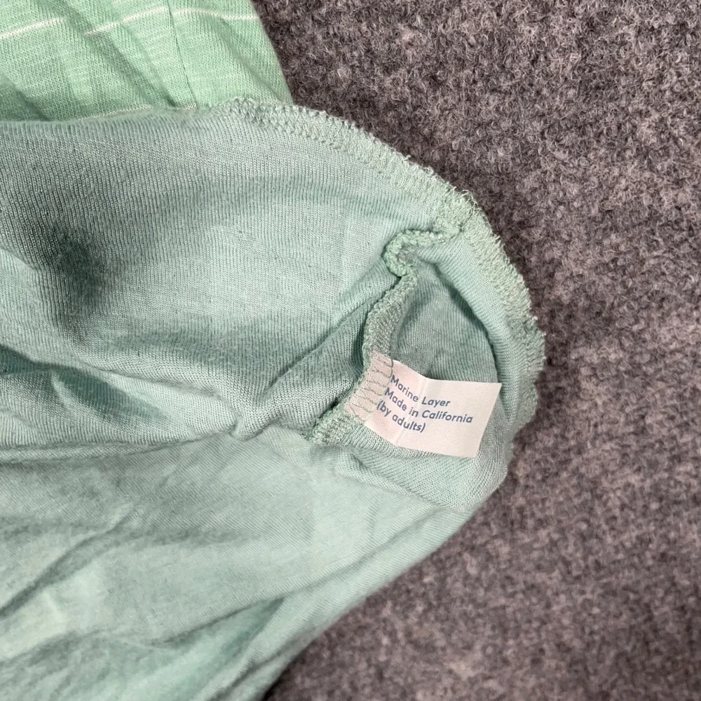 Marine Layer Striped Henley Shirt Mens Large Long Sleeve Raw Hem Green Coastal